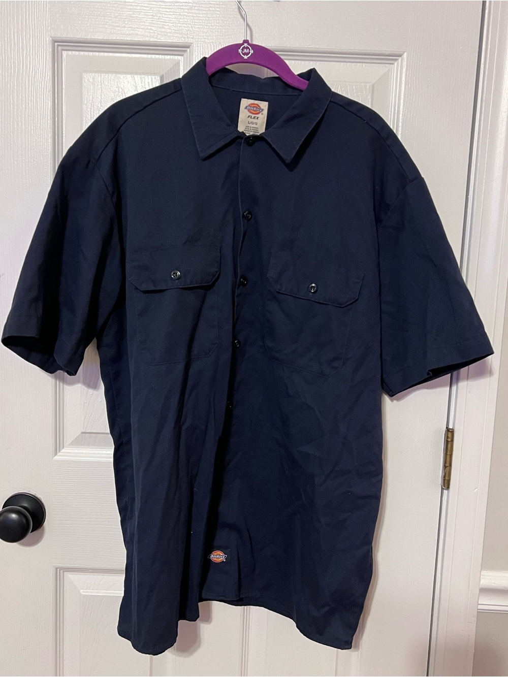 Dickies Flex Men’s Large Navy Short Sleeve Work Shirt Button Front Uniform